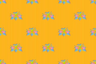 El çizimi tropik stil dokusu. Raster desensiz amber çiçeği deseni. Pembe, sarı ve mavi renklerde yaratıcı evrensel çiçek deseni. Web, kart, poster, kumaş veya tekstil için ideal.