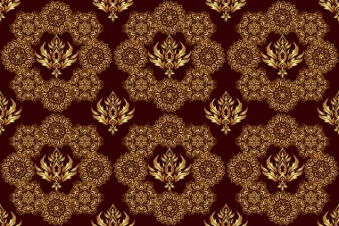 Düşük polimerli altın desenli çizim. Kahverengi arka planda altın rengi, dikişsiz desen. Soyut raster altın doku.