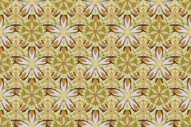 Geçmişi, tekstili, ambalaj kağıtları, tebrik kartları için. Raster illüstrasyonu. Turuncu, bej ve gri renklerde suluboya çiçek buketi ile romantik, pürüzsüz desen.