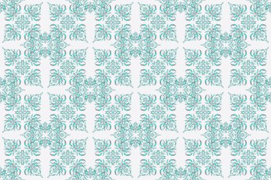 Geleneksel klasik raster şablonu beyaz arkaplan üzerinde mavi renklerle. Barok tarzında kusursuz desenli doğu süsü..