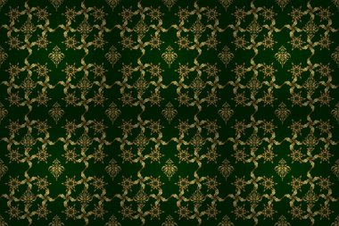 İslami raster tasarımı. Ve altın tekstil baskısı. Çiçek kiremitleri. Kusursuz desenli oryantal süs.