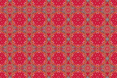 Barok damaske, klasik pembe ve turuncu, pürüzsüz desenli arka plan. Soyut çok renkli süs. Barok tarzında Damask deseni. Antika ortaçağ barok süslemeli duvar kağıdı..