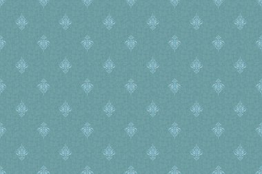 Klasik lüks, eski moda İspanyol süsü, duvar kağıtları, tekstil ve ambalaj için kraliyet Victoria dönemi dikişsiz dokusu. Damask, mavi ve gri renklerde kusursuz desen. Zarif karalama barok şablonu.