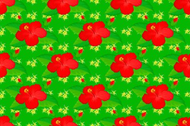 Yeşil bir arka planda kusursuz el yapımı raster çiçeği deseni..