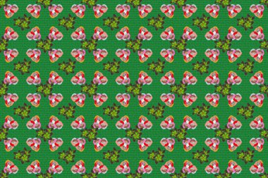 Kusursuz çiçek süsü. Kraliyet çiçeğiyle modern çiçek deseni. Renkli yönelim deseni pembe ve yeşil renklerde.