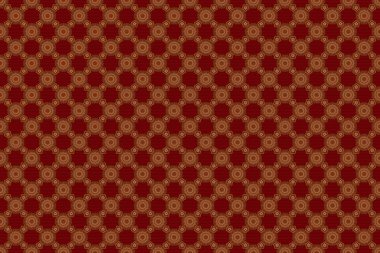 Eski bir çiçek süsü. Kırmızı zemin üzerinde altın elementler olan soyut klasik kusursuz desen.