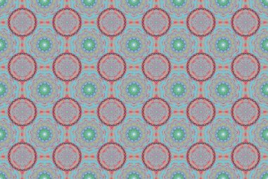 Lüks, kraliyet ve Viktorya dönemi konsepti. Mavi arkaplanda çok renkli elementler izole edildi. Mavinin üzerinde çok renkli, klasik barok çiçekli, dikişsiz desen. Süslü raster dekorasyonu.