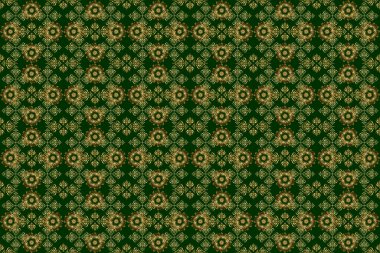 Raster illüstrasyonu. Geometrik yinelenen kusursuz desen, yeşil arkaplan üzerinde, altıgen şekilli altın gradyan.