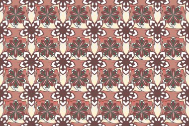 Kahverengi, pembe ve gri renkte bir sürü raster çiçeği. Elle çizilmiş, pürüzsüz desen. Güzel, çiçekli, dikişsiz bir arka plan..