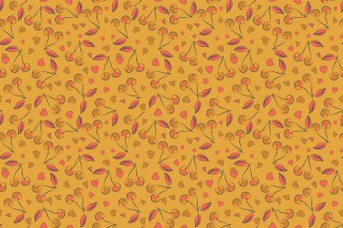 Soyut kahverengi, turuncu ve sarı kiraz. Küçük kirazlı şirin, pürüzsüz desen. Raster biçimlendirilmemiş desen.
