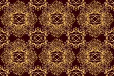 Raster illüstrasyonu. Zarif Mutlu Noeller ya da mutlu yıllar 2018 kusursuz desenli kahverengi arkaplanlı altın süslemeli.