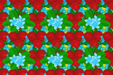 Çiçek arkaplan. Sarı arka planda pürüzsüz raster desenleri ve sevimli plumeria çiçekleri..