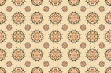 Raster tarzı bir süs. Damask, mavi, kırmızı ve pembe renklerle kusursuz desen. Soyut çiçekli kraliyet duvar kağıdı.