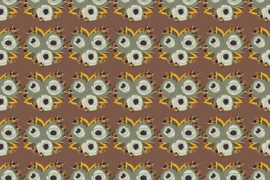 Raster illüstrasyonu. Kusursuz desenli soyut gri, yeşil ve kahverengi renkli güller..