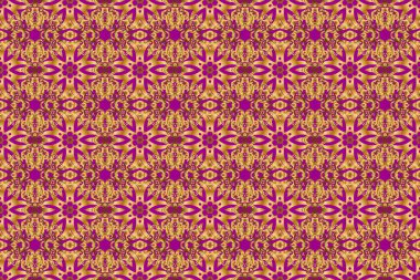 Mor arka planda barok tarzında kusursuz bir doğulu süsü. Geleneksel klasik raster altın deseni.