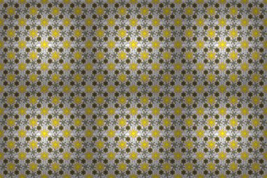 Tasarımın için elementler. Kumaş ya da kağıda basmak için desensiz çiçek süsleme deseni. Beyaz, sarı ve kahverengi renklerde el çizimi arkaplan.