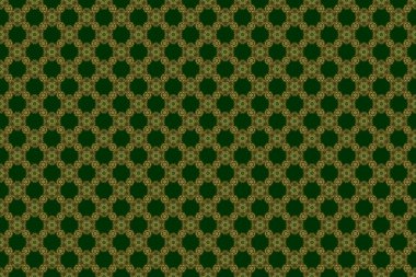 Altın folyo dokusu. Altın halkalar kusursuz desen. Yeşil arka planda soyut altın geometrik modern tasarım. Raster 'ın parlak arka planı. Art deco biçimi.