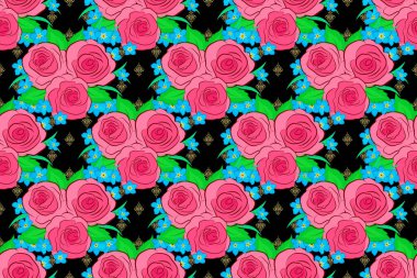 Siyah arka planda pürüzsüz bir gül deseni var..