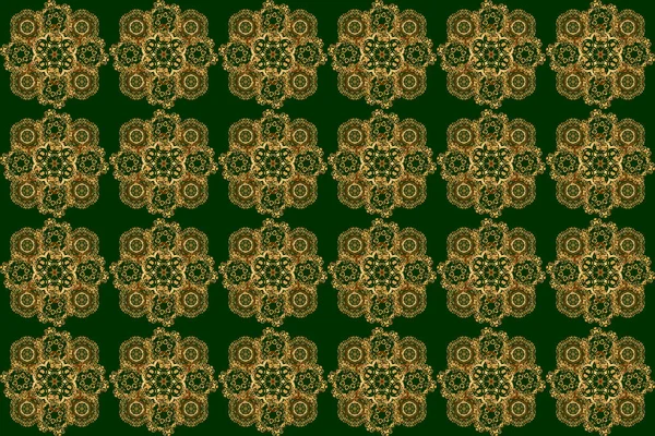 Raster Seamless Pattern Green Background Vintage Design Green Golden Colors — Stock Photo, Image