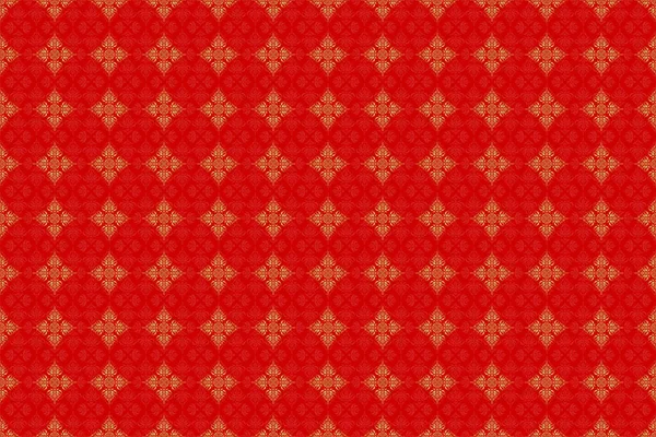 Seamless pattern in Eastern style with floral golden elements. Raster sketch for cards, thank you message, printing. Vintage seamless border and grid for design template on a red background.