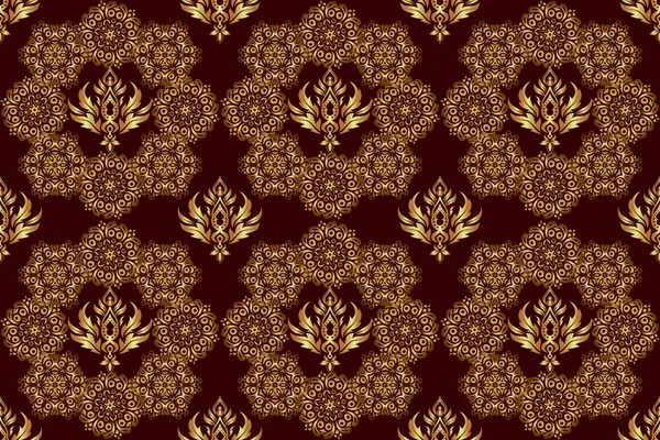 Nízko Poly Zlatý Vzor Ilustrace Zlatý Vinobraní Bezešvé Vzor Hnědém — Stock fotografie
