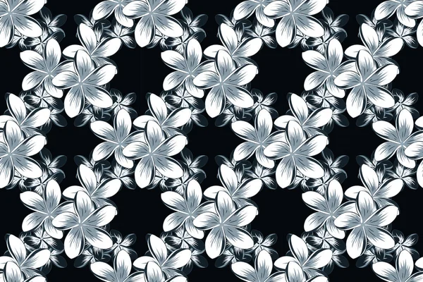 Raster Blommönster Grått Blått Och Svart Akvarell Sömlös Mönster Randig — Stockfoto