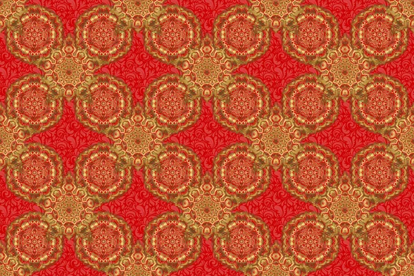 金と赤の伝統的な古典的なパターン ラスターイラスト 赤を基調としたバロック様式の装飾のシームレスなパターン — ストック写真