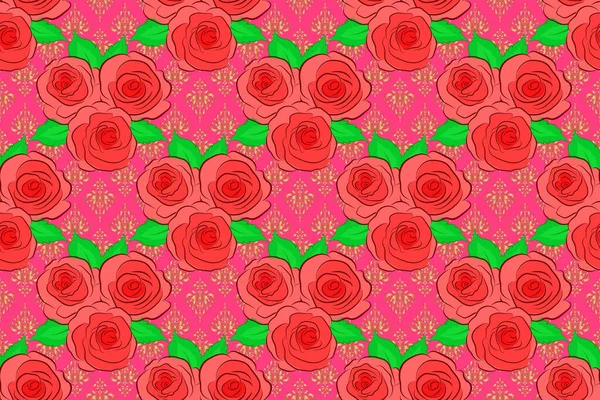 Etnische Bloemen Naadloos Patroon Oranje Rode Roze Kleuren Met Decoratieve — Stockfoto
