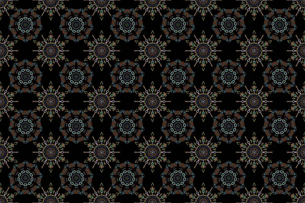Rasterausschnitt Papierspitzenstruktur Mehrfarbiger Tüll Auf Schwarzem Hintergrund Wirbelndes Nahtloses Muster — Stockfoto