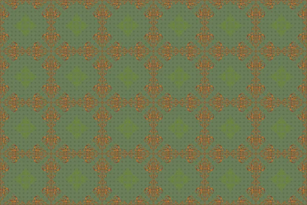 래스터 다마스크 오렌지 녹색등 바닷말 빈티지 무늬가 소름끼치는 — 스톡 사진