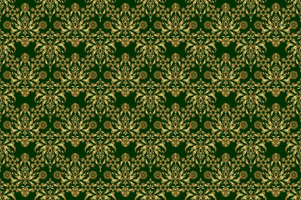 Χρυσό Πλέγμα Πράσινο Φόντο Raster Χωρίς Ραφή Μοτίβο Χρυσά Στοιχεία — Φωτογραφία Αρχείου