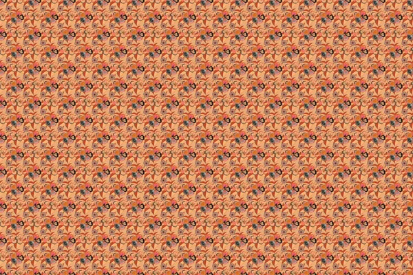 名刺の背景 繊維を挨拶するために使用できます ラスターインドの花のコスモスのパターン オレンジ ベージュ ブラウンでシームレスなオーナメントプリント 民族タオル ヘナ式 — ストック写真