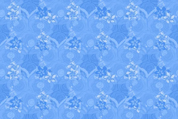 Abstraktes Blumenmuster Blauen Farben Leuchtend Schöne Rosenblüten Und Grüne Blätter — Stockfoto