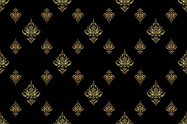 Florale Fliesen Islamische Rastergestaltung Schwarz Goldener Textildruck Nahtloses Orientalisches Ornament — Stockfoto