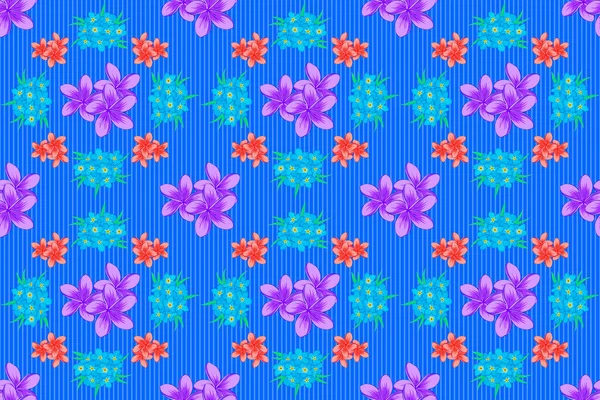 Aquarell Nahtloses Muster Mit Blüten Rosa Blau Und Violett Trendprint — Stockfoto