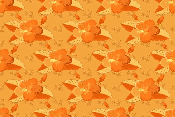 理想的网络 面料或纺织品 手绘热带风格质感 用米黄色 橙色和黄色创作的通用花卉图案 芙蓉花的栅状无缝花纹 — 图库照片