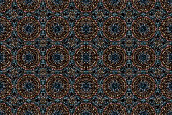Raster seamless pattern. Vintage design in a red, blue and brown colors. Damask elegant wallpaper.