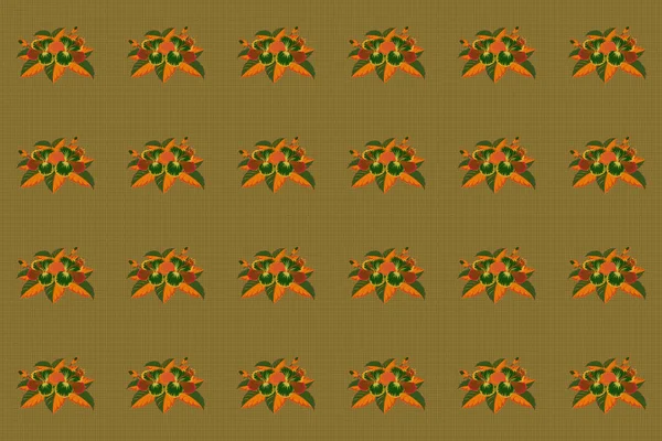 Aloha Hawaiian Shirt raster seamless Hibiscus Pattern In yellow, orange and green Colors.