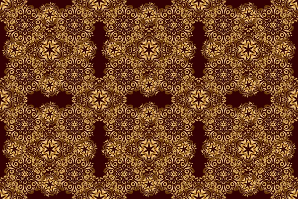 Raster Golden Seamless Pattern Texture Golden Elements Brown Background — Stock Photo, Image