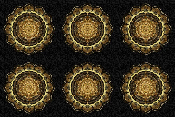 Gedecoreerde Kaart Met Mandala Gouden Kleuren Zwarte Achtergrond Raster Islamitische — Stockfoto
