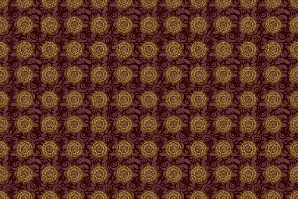 Raster Seamless Pattern Christmas Traditional Colors Abstract Brown Background Golden — Stock Photo, Image