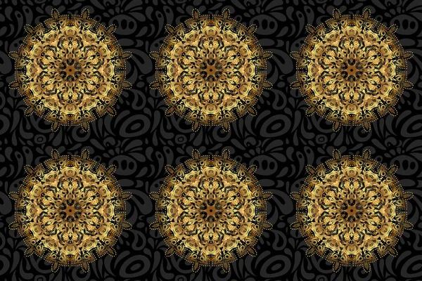 Tekstil Kağıda Basmak Için Kusursuz Desen Siyah Altın Renkli Süsler — Stok fotoğraf