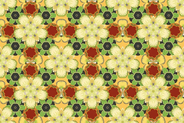 Seamless Floral Pattern Green Yellow Beige Colors Motley Flowers Raster — Stock Photo, Image