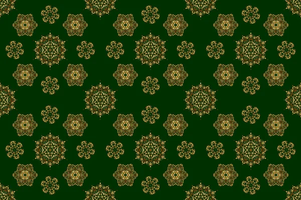 Tekstura Złotych Elementów Zielonym Tle Raster Złoty Wzór Bez Szwu — Zdjęcie stockowe