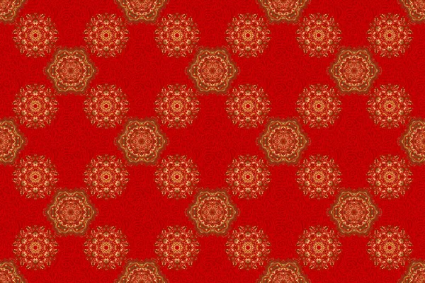 Ornament design template. Ornamental floral vignette for wedding invitations, business card, certificate, logo template. Raster circle golden grid and elements on red background.