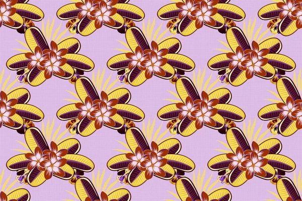 Plumeria Fleurs Motif Sans Couture Dans Les Couleurs Jaune Violet — Photo