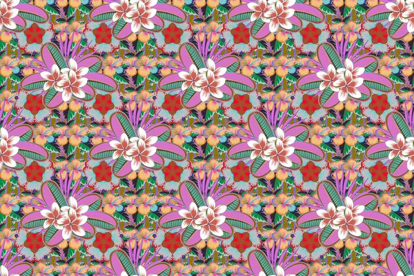 Nahtloses Muster Von Abstraten Plumeria Blüten Auf Violettem Hintergrund Vintage — Stockfoto