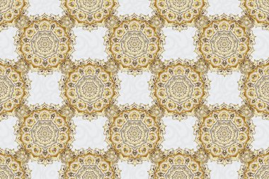 Raster illüstrasyonu. Gri arkaplanda altın gibi parlak süsler, pürüzsüz desenler, soyut şekiller.