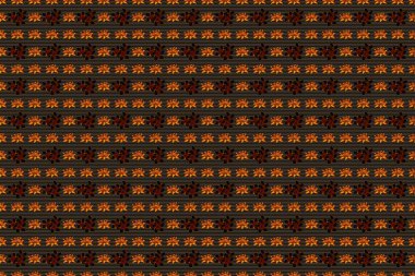 Kahverengi, siyah ve turuncu renklerde pürüzsüz el yapımı doku. Küçük çiçekte şirin bir raster çiçeği deseni var. Raster illüstrasyonu.