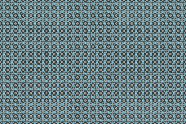 El yapımı raster çizimi. Eski, dikişsiz desen. Kumaş, tekstil, iç dekorasyon mavi, yeşil ve kahverengi.